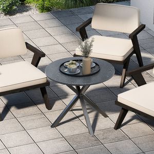 33.5 Inch <b>Round</b> <b>Outdoor</b> Patio Bistro <b>Table</b> with Wood-Like Top and X-Shaped Legs - Product Image 3