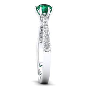 Anillo REYES de Oro Sólido de 14K con Esmeralda de Corte Brillante Redondo de 0.5 Quilates y Moissanita Certificada por GRA, Joyería para Mujer - Product Image 3