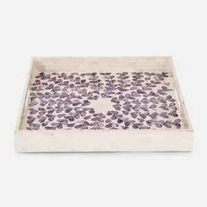 Ensemble de plateaux de service carrés incrustés de nacre. Fabriqué au Vietnam. Vente en gros disponible directement de l'usine. - Product Image 2