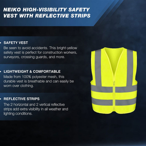 Gilet de sécurité haute visibilité industriel personnalisé avec bandes réfléchissantes argentées, fermeture éclair robuste sur le devant, fluorescent - Product Image 4