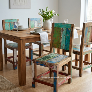 Silla de Comedor Rústica Hecha a Mano con Madera de Barco Reciclada, Ecológica, Color Natural, para Interiores y Exteriores, Resort, Casa, Villa - Product Image 4
