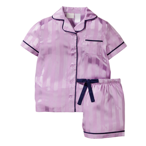 Conjunto de Pijama para Niñas Jnr, Color Lila con Rayas, Satén, Spandex/Poliéster, Marca Personalizada ODM/OEM, Elegante, Suave, Sedoso y Ligero - Product Image 1