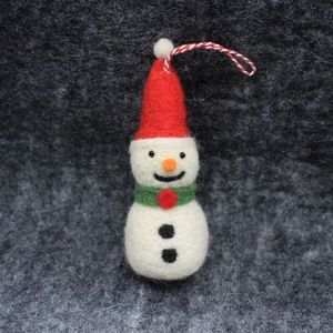 Handmade Felt Snowman Christmas <b>Ornament</b> <b>Red</b> Hat Green Scarf Traditional Holiday Decoration - Product Image 3