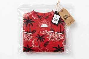Body une pièce moulant rouge à manches longues et col montant pour femme, imprimé palmiers tropicaux, style club sexy et sportif - Product Image 3