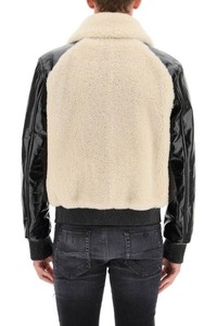 Trex Export <b>Men's</b> Black PU Leather <b>Shearling</b> Bomber <b>Jacket</b> Stand Collar Single Button Closure Winter Wear Moto Style Standard - Product Image 2