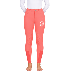 Pantalon d'équitation pour femme rose corail, taille haute, extensible, avec grip en silicone sur toute la surface, pour l'équitation et le sport - Product Image 1
