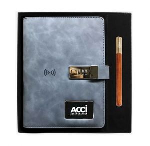 Custom Wireless <b>Charger</b> Notebook Power Bank Diary Password Lock LED logo Notebook with Power Bank - Product Image 1