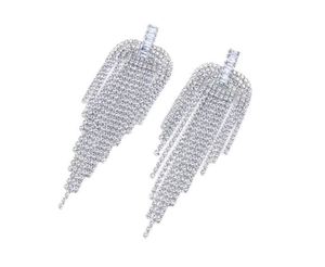 Boucles d'oreilles pendantes en argent sterling 925 pour femmes, avec cristaux exagérés, franges et strass, longues, accessoires de mode, vente en gros - Product Image 4