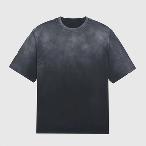 T-shirt décontracté à manches courtes pour homme, couleur dégradée noire, tricot uni, style sans col, pour l'été - Product Image 1