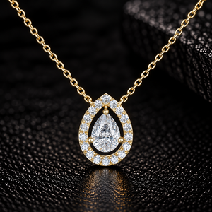 จี้เพชรทรงลูกแพร์เพาะเลี้ยงในห้องปฏิบัติการ ทองคำแท้ 14K 18K สร้อยคอแบบเปิด Halo DEF VVS น้ำหนักรวม 2.05 กะรัต รับรองโดย IGI เครื่องประดับหรูหรา ดีไซน์ ODM - Product Image 1