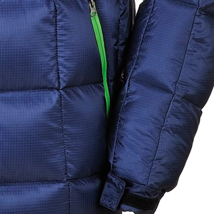 Veste matelassée à capuche bleue pour homme avec doublure verte, coupe-vent, hiver, décontractée, logo sur le devant, rembourrage en polyester, fermeture éclair - Product Image 4