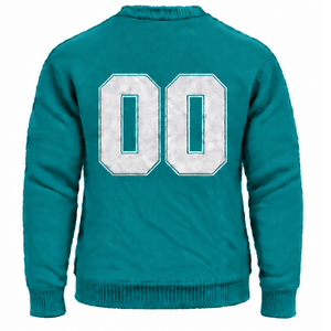 Custom Teal Blue Men Crew Neck Sweater Long Sleeve Soft Knit Pullover Casual Winter <b>Jumper</b> Ribbed Cuffs with Raised Chest Letter - Product Image 2