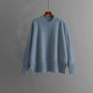 Pull en maille acrylique surdimensionné pour homme, séchage rapide, hiver, manches longues, col rond, décontracté, couleur unie, ourlet et poignets côtelés - Product Image 3