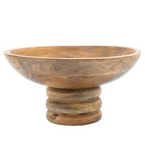 Tazón de Madera Tallada ADC con Pedestal Anillado, Tazón Decorativo Pulido para Servir, para Decoración de Comedor en el Hogar - Product Image 1