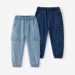 กางเกงยีนส์เดนิมทรงคาร์โก้สำหรับเด็ก สไตล์ลำลอง ผ้าฝ้ายนุ่ม สำหรับเด็กชายและเด็กหญิง ฤดูใบไม้ผลิและฤดูใบไม้ร่วง ขายส่งจากบังกลาเทศ - Product Image 1