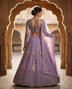 Purple Embroidered A-Line Gown Floral Print <b>Sequins</b> Silk Satin Maxi Dress for Women Empire Waist Backless Neckline Built-in <b>Bra</b> - Product Image 4