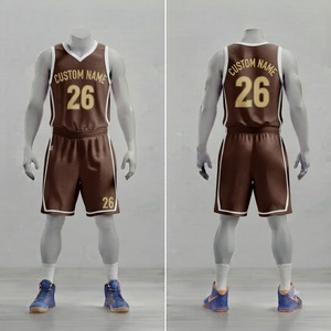 Ensemble Maillot et Short de Basketball Personnalisé Marron Doré – Tenue d'Équipe Respirante en Maille – Vente en Gros Fabricant - Product Image 1