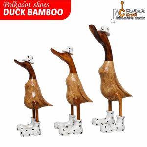 Wooden Duck Figurines Hand Carved With Ceramic Hats And <b>Boots</b> Home Decoration Animal Theme Natural Handmade Craft - Product Image 3