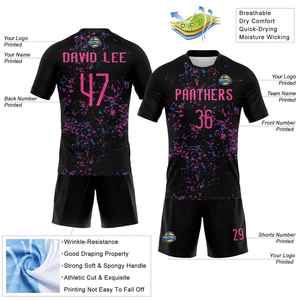 Custom Sublimated <b>Volleyball</b> Jersey <b>Set</b> Black Pink Blue Crew Neck Short Sleeve Moisture Wicking Unisex Adult Athletic Fit - Product Image 3