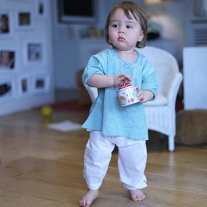 Cozy & Comfy Light Blue Short Summer Wear <b>Kaftan</b> Crafted By Soft Cotton With Beautiful Embroidery Long Sleeves & Front Button - Product Image 1