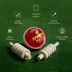 Ballon de cricket en cuir cousu main, ballon en cuir rouge de qualité supérieure pour les matchs professionnels et les joueurs adultes, prêt pour le match - Product Image 3