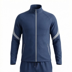 Men's <b>Navy</b> <b>Blue</b> Sporty Tracksuit <b>Jacket</b> Full Sleeve Stand Collar Zipper Fly Side Pockets Breathable Polyester Autumn Wear - Product Image 1