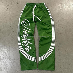 Pantalones de chándal de nailon Unisex con logotipo personalizado, pantalones de chándal cortavientos holgados a la moda con rayas curvas para hombre, pantalones de nailon de pierna ancha de talla grande - Product Image 2