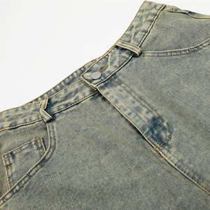 Shorts en jean patchwork taille haute pour homme – Style décontracté d'été, coupe ample, effet usé, en coton, avec détails appliqués - Product Image 6