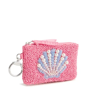 Porte-monnaie en coquillage rose perlé, mini fermeture éclair, fait main, style bohème, pour femme - Product Image 1