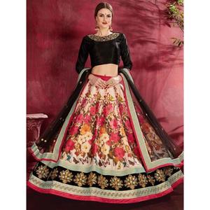 Lehenga choli ชุดต้อนรับผ้าไหม banglori พิมพ์ลายดอกไม้หลายสี - Product Image 6