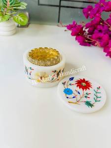 White Floral Thanksgiving Jewelry Box Round Decorative Storage <b>Case</b> Inlaid Trinket Organizer for Gift and Vanity - Product Image 4