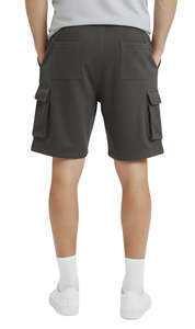 Men's <b>Black</b> Cargo Shorts Elastic Waist Solid Color Casual Bermuda Length with Pockets Breathable Cotton Fabric - Product Image 4