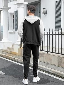Ensemble de survêtement pour homme, style hip-hop, automne, 2 pièces, sweat-shirt à fermeture éclair, tenue de jogging décontractée, poches, 100% coton, séchage rapide - Product Image 4
