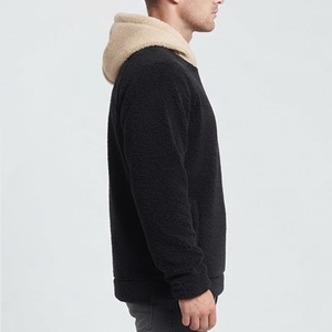 Top Selling Custom Logo High Quality Oversized Men's <b>Black</b> <b>Fleece</b> Hooded Sweatshirt With Cream Lining Regular Fit Casual Winter - Product Image 3