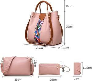 Sacs à main en cuir véritable beige, ensemble 4 en 1, sac fourre-tout pour femme, sac à bandoulière, sac à main pour femme, ensemble de 4 pièces avec porte-cartes, neuf - Product Image 4