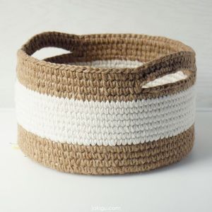 Cesta de Almacenamiento de Cuerda de Algodón Blanca y Marrón con Asas, Forma Circular, Contenedor Multiusos para Organización - Product Image 1
