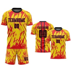 Nuevo Uniforme de Fútbol Personalizado de Alta Calidad para Hombre Adulto, Conjunto de Camiseta y Pantalones Cortos con Diseño Amarillo y Rojo, Equipación de Fútbol Personalizada 100% - Product Image 4