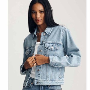 Veste en jean pour femme 100% coton, finition écologique, séchage rapide, respirante, col rabattu, fermeture boutonnée, vêtement d'automne - Product Image 1
