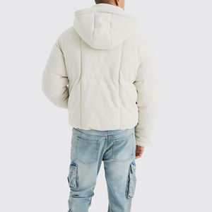 Blouson d'hiver matelassé pour homme, tendance, blanc, OEM, avec fermeture éclair, fourrure de mouton, logo personnalisé, capuche, décontracté, coupe ample, chaud - Product Image 4