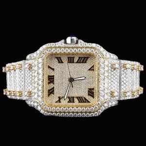 Reloj de Lujo con Caja Cuadrada, Esfera con Números Romanos, Totalmente Adornado con Diamantes Moissanite, Acero Inoxidable de Dos Tonos, Joyería Personalizada Nueva - Product Image 2