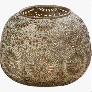 Antique Verdigris Metal Candle Holder Moroccan Style Cutout <b>Tealight</b> Votive Bowl Decorative Tabletop <b>Lantern</b> for Home Decor - Product Image 1