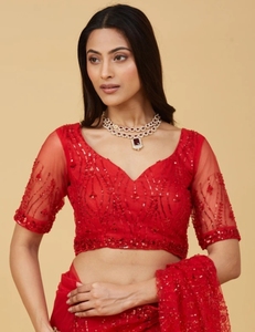 KV Embroidered Bollywood Net <b>Saree</b> (<b>Red</b>) - Product Image 2