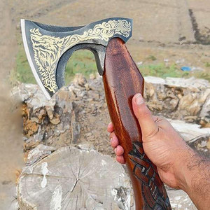 Handcrafted Industrial Grade Viking <b>Axe</b> Carbon Steel Blade Engraved Head Leather Binding <b>Wooden</b> for Outdoor Camping Survival Use - Product Image 2