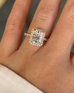 2.5 Carat Radiant Cut Cathedral Halo Diamond Engagement <b>Ring</b> for Women | Hidden Halo <b>Solitaire</b> Wedding <b>Ring</b> Gold IGI Certified - Product Image 1