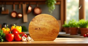Planche à découper ronde en bois avec surface antidérapante pour la cuisine - Product Image 4