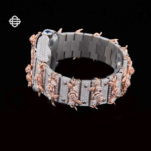 Montre à quartz de luxe pour homme, bracelet en acier inoxydable, diamants Moissanite, style Hip Hop, verre, bracelet bicolore 20 mm - Product Image 3