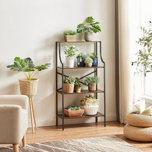 Étagère industrielle à 4 niveaux en métal et bois, couleur brun rustique, pour le rangement à la maison, au bureau ou dans le salon, étagère de présentation - Product Image 3
