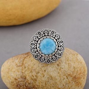 Parure de bijoux vintage en argent sterling 925 et larimar, comprenant collier, boucles d'oreilles, bague et bracelet, avec sertissage clos floral de créateur, pour usage quotidien - Product Image 3
