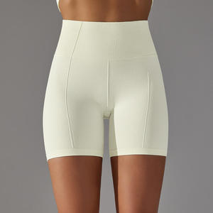 Shorts de yoga taille haute en tricot élasthanne vert olive respirants à séchage rapide couleur unie pour femme, décontractés, sportifs, fitness, taille élastique - Product Image 4