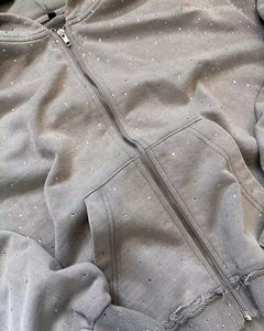 Custom <b>Rhinestone</b> Zip Up Hoodie Women Cropped <b>Jacket</b> Star Print Streetwear Fashion Winter Warm Hooded Sweatshirt Trendy Fit - Product Image 4